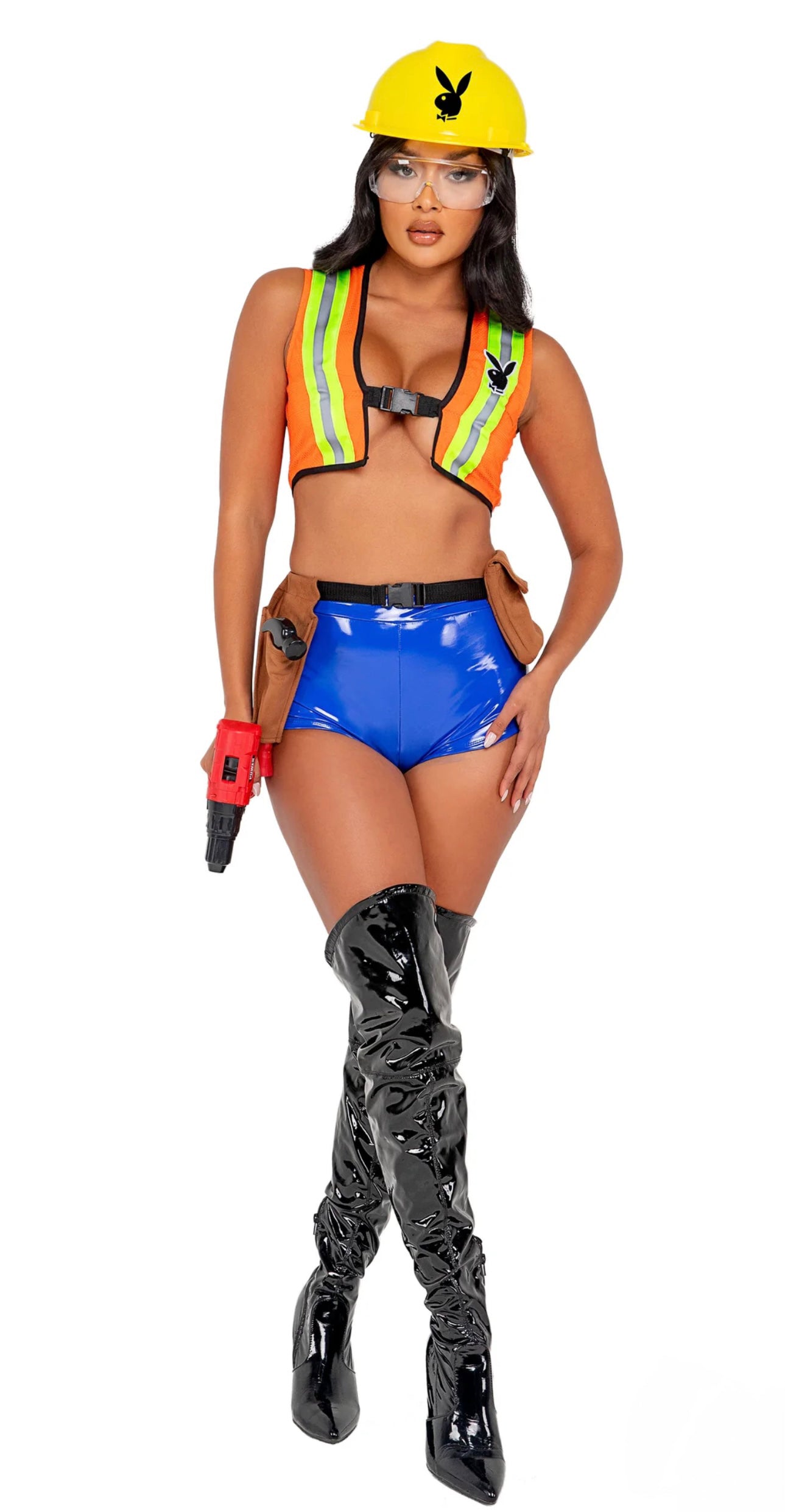 sexy construction worker bunny costume with yellow vest and hard hat