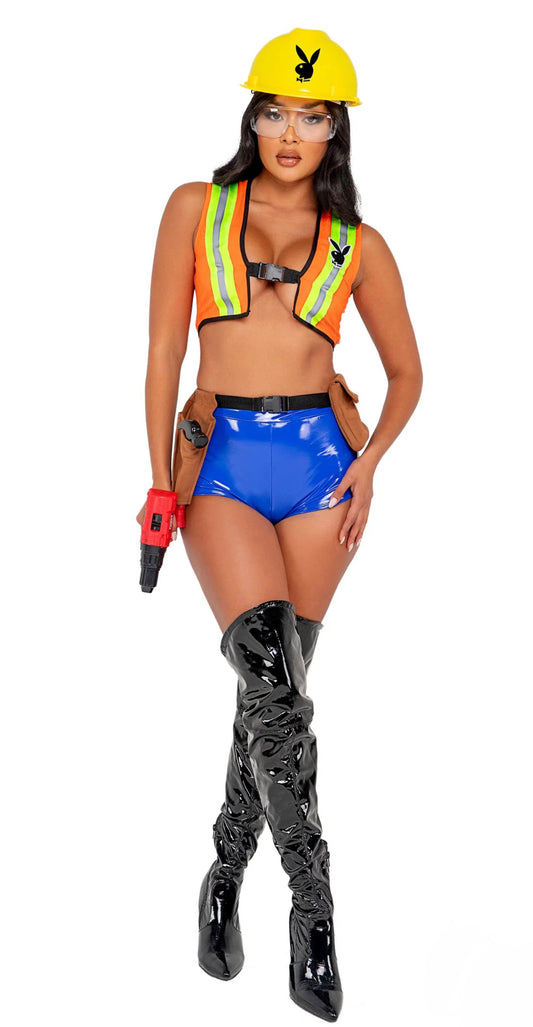 sexy construction worker bunny costume with yellow vest and hard hat