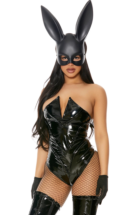 ✭ Sexy black vinyl bunny costume with strapless bodysuit and bunny ears